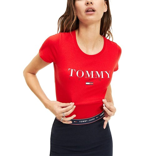 Tommy Jeans חולצה טישרט לנשים באדום DW0DW07524